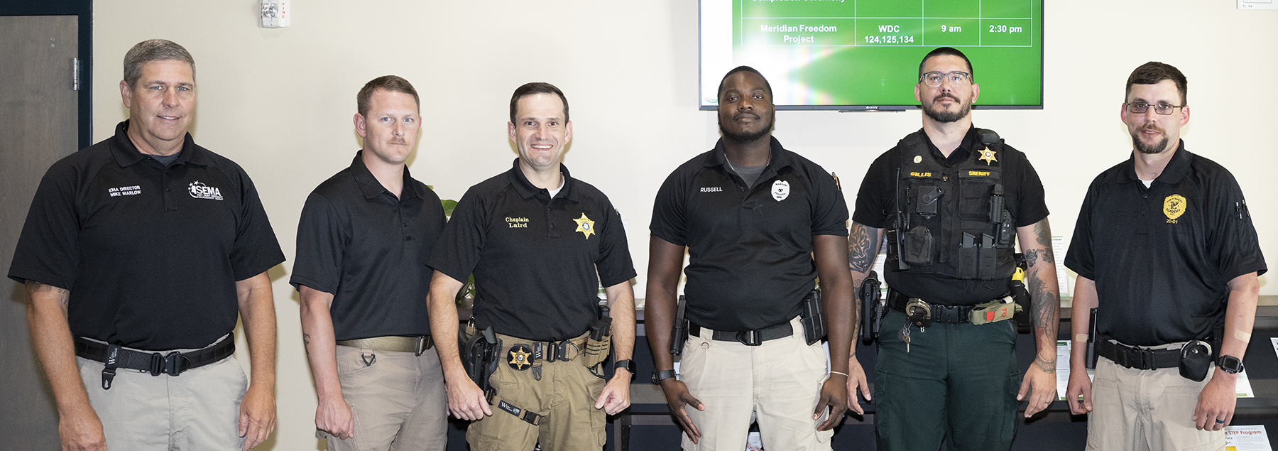 Graduates of MCC’s Meridian Public Safety Academy include Mike Marlow, left, Jonathan Colby Bishop, Thomas Ryan Laird, Kevin Demond Russell, Fabian J. Gillis and Edward A. Odom.