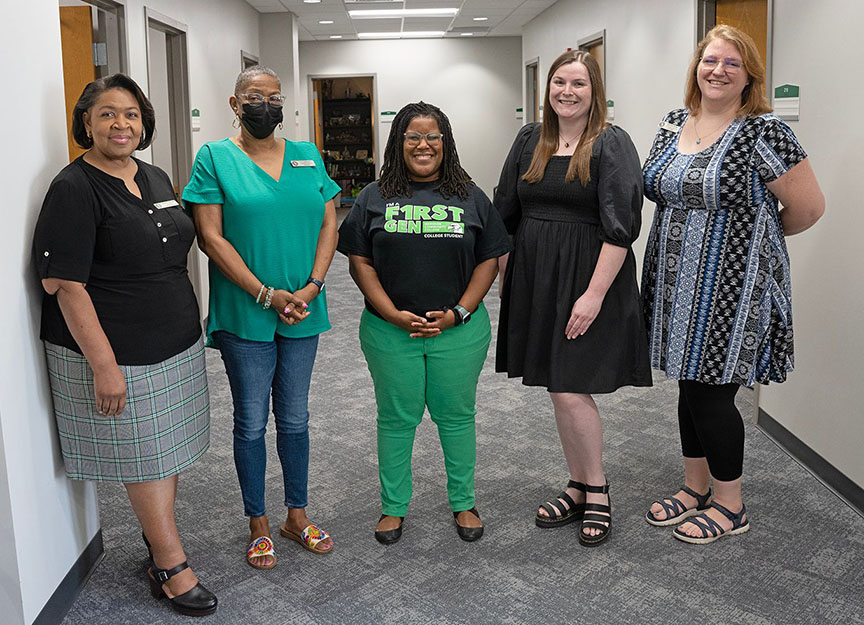 Advising staffers, including Kimberly Rush, Deborah Nettles, Lori McClain, Jeannette Howell, and Katie Barrett, are now in their new offices in the L.O. Todd/Billy C. Beal Success Center. 
