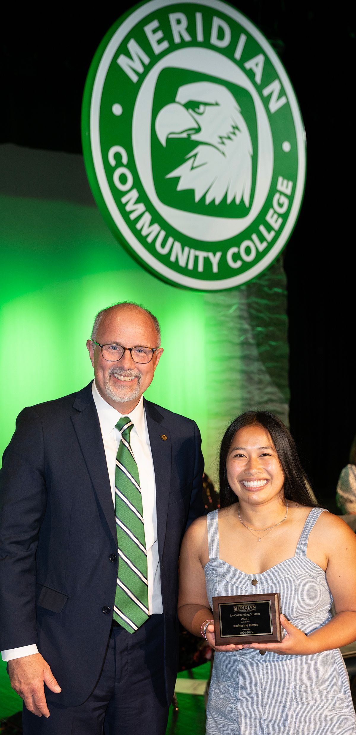 MCC sophomore Katherine Hayes received the Ivy Outstanding Student Award from MCC President Dr. Tom Huebner. 
