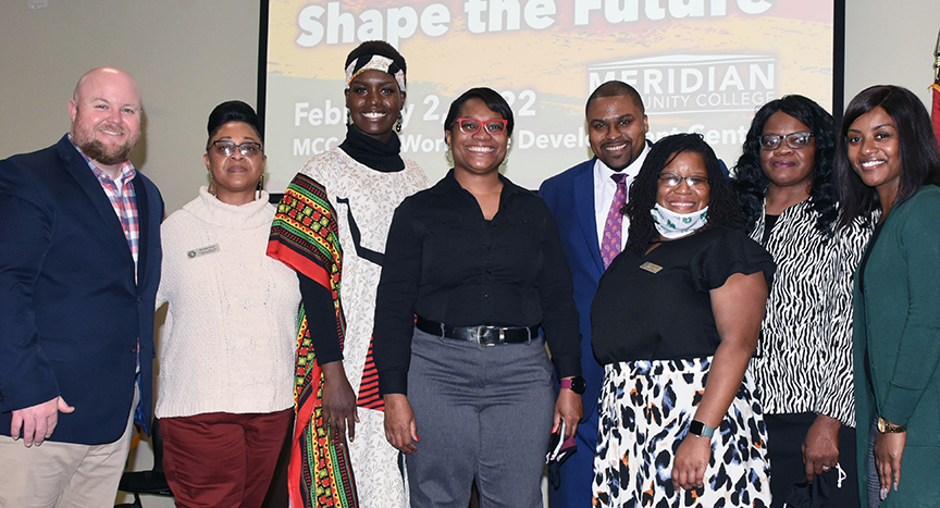 Organizers and participants at the MCC Black History Month Celebration are Brandon Dewease, Rhonda Smith, N’spire Walker, Marlo Turner, Hon. Kenneth Dustin Markham, Kim Rush, Laureta Chisolm and Ashley Tanksley.