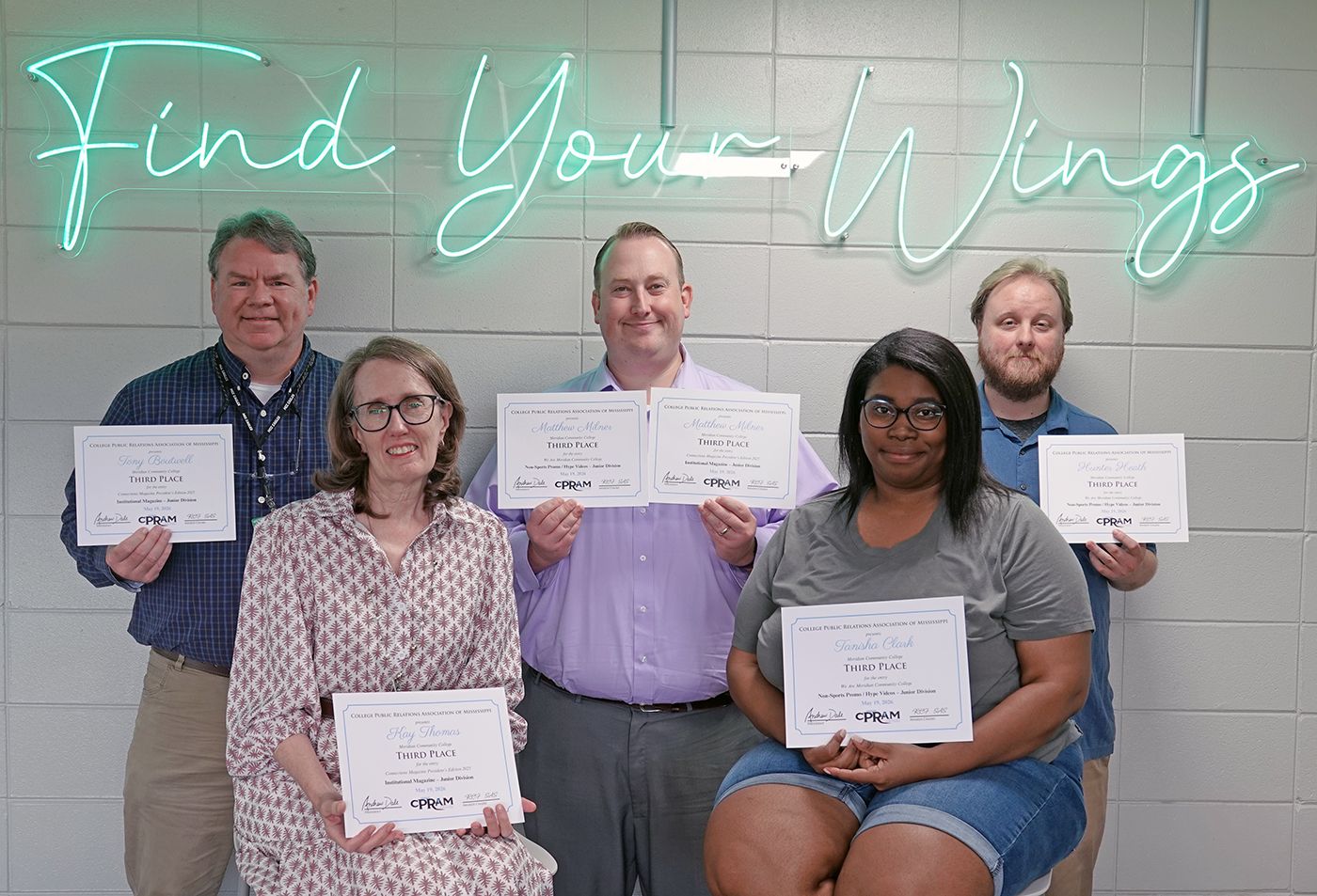 CPRAM winners include, back row from left, Tony Boutwell, Matthew Milner, and Hunter Heath. Seated from left are Kay Thomas and Tanisha Clark. 