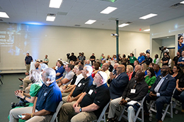 An auditorium filled with attendees at the MEI Program Launch. 
