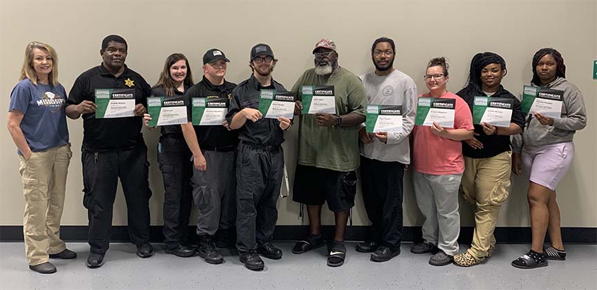 At the completion ceremony are, from left, Laurie Robinson, instructor; Freddie Watson, Cierra Lahr, Christian Breedlove, Devin Nowell, James Maye, Gage Clayton, Brittani Waggoner, Deneka McCane, and Jalyseia Franklin.