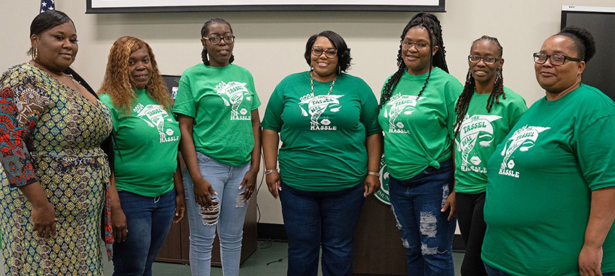 At the completion ceremony are Rickkitta Micheau, instructor, left, Alesciar Portis, Jacqueline Clayton, Shirah Robinson, Teundra Jones, Termeshia Landrum, and Yolanda Chaney. 