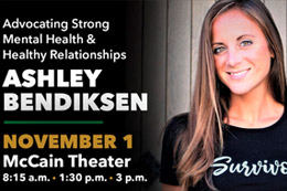 Ashley Bendiksen, a nationally-recognized speaker and activist who will come to Meridian Community College on Tuesday, Nov. 1, knows first-hand about abuse. 