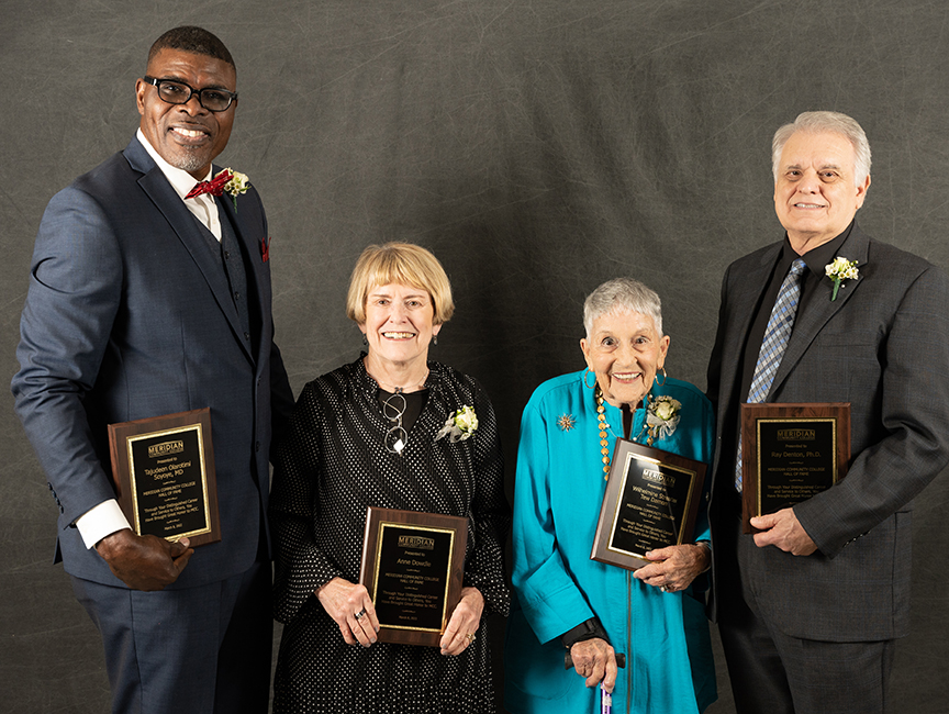 Honorees Dr. Tajudeen Soyoye, Anne Dowdle, Wilhelmine Damon and Dr. Ray Denton are members of the Meridian Community College 2022 Class of Hall of Fame.