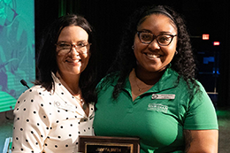 Dr. Leia Hill and Jimmyia Smith pose for a photo.