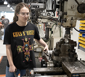 MCCer Hannah Buchanan makes headway on a class assignment. Buchanan was among the winners in her Precision Machining Engineering Technology Program class in the LinkedIn Challenge. 