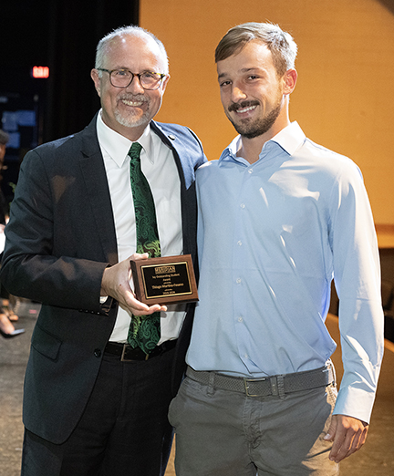 MCC President Dr. Tom Huebner presented sophomore Thiago Martins-Fasano with the Ivy Outstanding Student Award. The award is given to the most outstanding graduating sophomore active on campus and has positively impacted the school and surrounding area.  