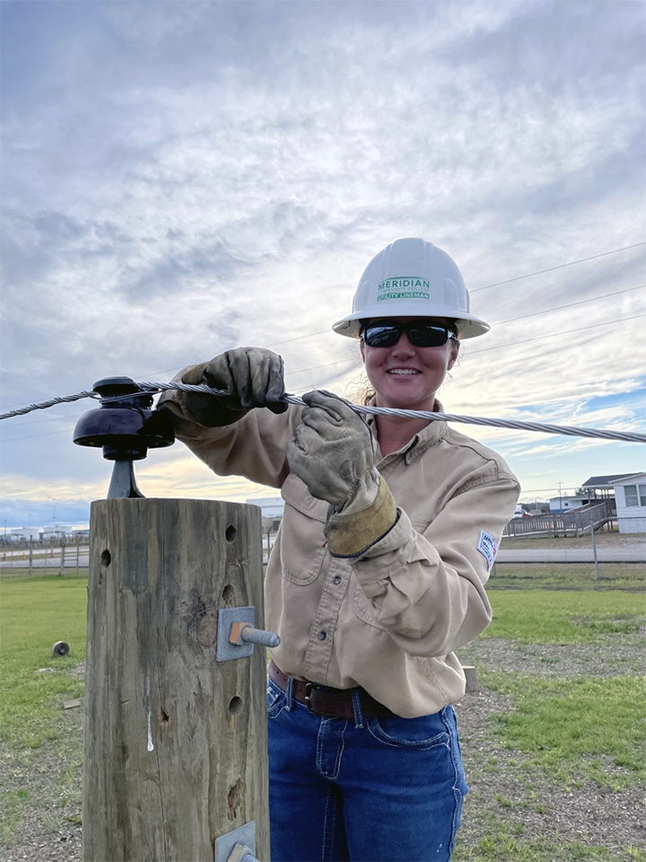 Alumna Morgan Mayatt is now working as an apprentice lineman with Mississippi Power Company.