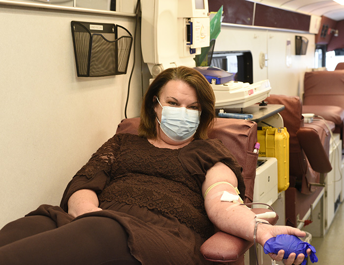 Susan Swink giving blood