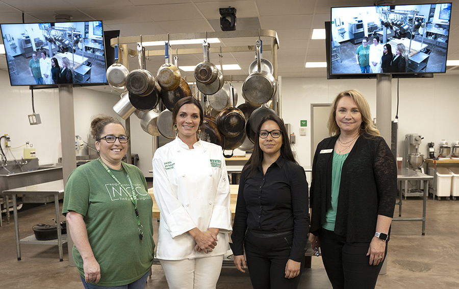 Lucy Lamberth, left, director of workforce grants and development; An Howard Hill, Culinary Arts Technology Program coordinator; Lori Smith, dean of workforce education; and Silvia Rojas, general manager at the Threefoot, discuss opportunities for students. 