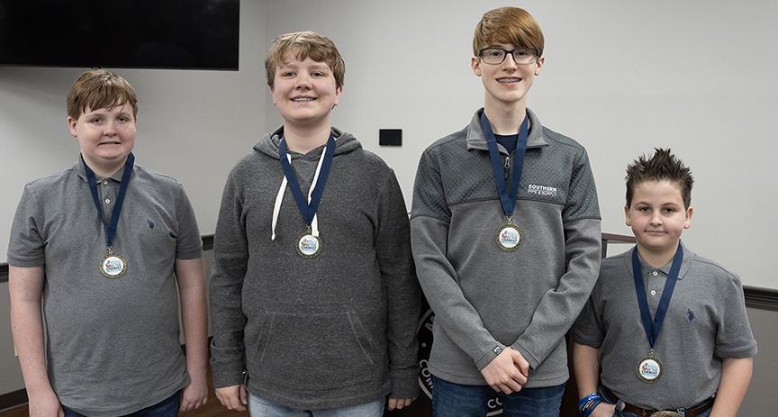 Declan Mosley, Judah Cross, Samuel Davidson, and Ian Mosley won the East Mississippi Regional Challenge for the You Be The Chemist. 